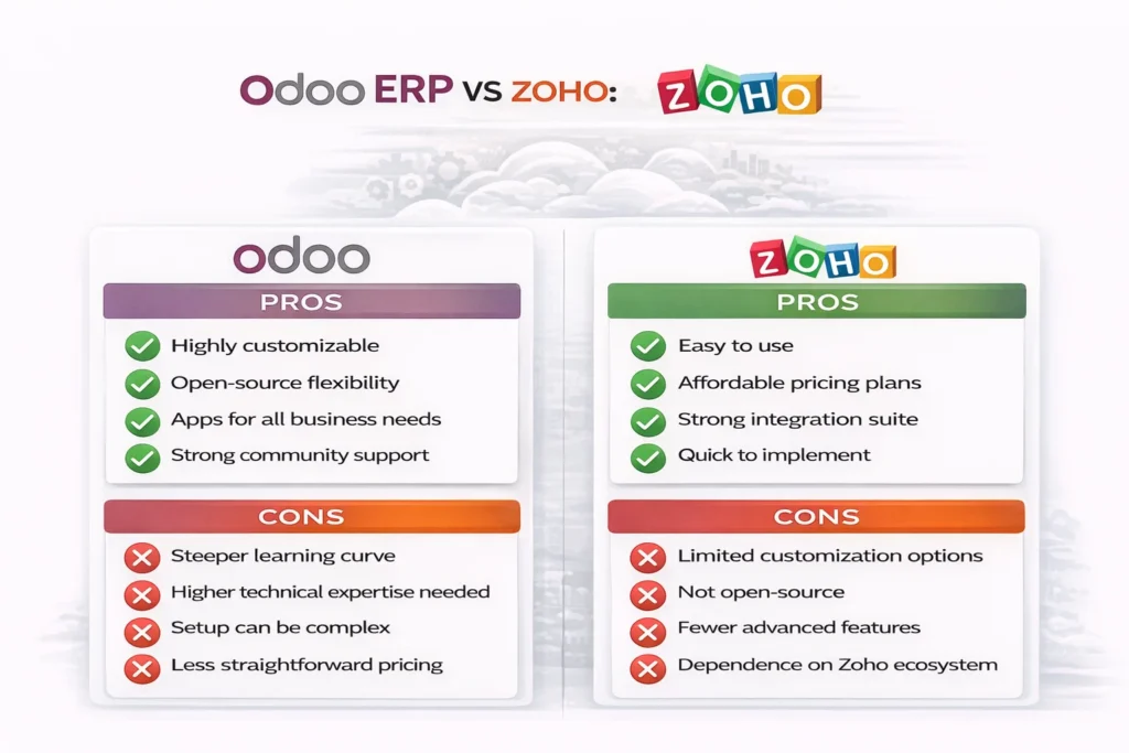 Pros and Cons Odoo vs Zoho